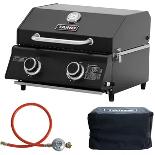 TAINO Platinum Compact Tischgrill Dark + Gasdruckminderer und Abdeckhaube