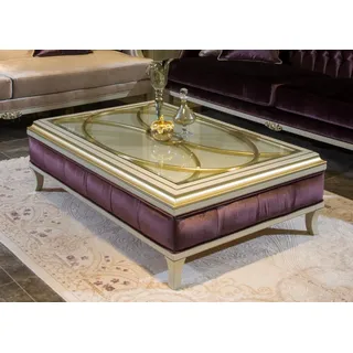 Holz Couchtisch Kaffeetisch Beistelltisch Design Tisch Luxus Glastisch Luxus - Beige, Lila
