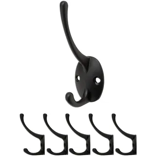 Fuxxer 5x Klassische Garderoben-Haken, Kleider-Haken, Eisen-Haken, schwarz, 5er Set