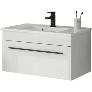 furn.design Waschbeckenunterschrank 80 x 43 cm Weiß Hochglanz