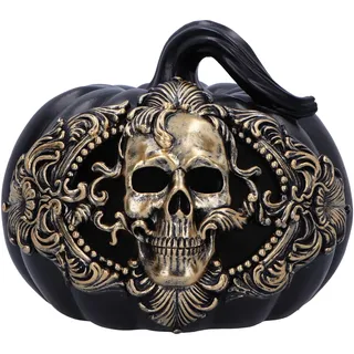 Nemesis Now Barock-Ernte-Kürbis-Schädel 16,7 cm - Schwarzer Kürbis und Goldener Totenkopf-Ornament - Halloween-Dekor, Barock-Design, Wiederverwendbar, Aus Feinstem Harz