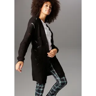 Aniston SELECTED Longstrickjacke mit Lochstrick-Muster, schwarz