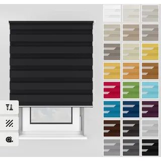 Estika Doppelrollo mit Bohren 140x150 cm Farbe: Schwarz, Rollo Deckenmontage und Wandmontage Fenster rollos für innen, Jalousien Fenster, Tür Rollo