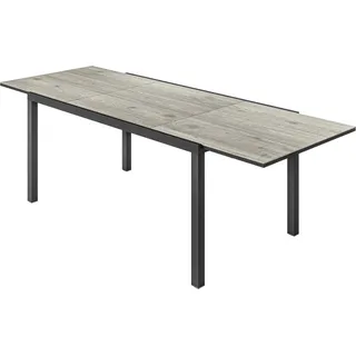 Gartentisch Ausziehbarer Esstisch für 6-8 Personen, 160/240 x 90cm Aluminium Balkontisch mit Holzoptik Wetterfest Terrassentisch Outdoor Buffettisch für Garten, Terrasse Balkon Grau |