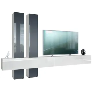 Vladon Wohnwand Moja Türen in Grau Hochglanz , Holzwerkstoff , 330x204x39 cm , Wohnzimmer, Wohnwände