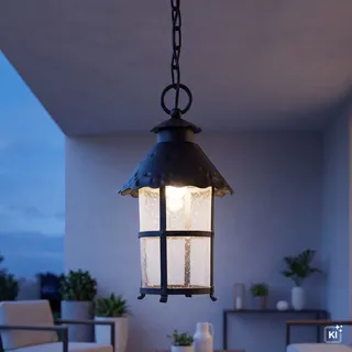 Licht-Erlebnisse Tournai Pendelleuchte Rustikal Aluguss Glas E27 IP23 Garten