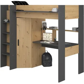 Parisot Hochbett Heavy 90 x 200 cm Eiche grau