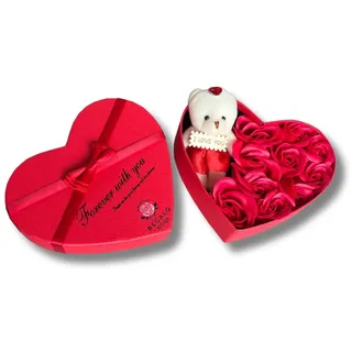 Regalo Rosa Luxuriöse Herzförmige Geschenkbox mit ewigen Rosen und Teddybär – Geschenk für Frau, Freundin, Haar – Romantisch für Valentinstag, Weihnachten & Hochzeit