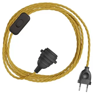 Creative Cables Snakebis Twisted E27 Lampenschirm-kabelsatz Mit Lampenfassung. Stoffummanteltes Kabel Und Zweipoliger Stecker 3 M - Mustard Silk - One Size