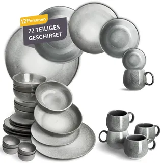 SPRINGLANE Geschirrset Misty Cliff 72-tlg., Steingut Tafelservice für 12 Personen