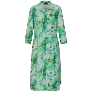 Druckkleid GOLDNER "Midikleid mit Blätter-Druck", Damen, Gr. 52, N-Gr, grün, gemustert, Obermaterial: 100% Viskose CV., figurumspielend, Kleider Druckkleid, Taschen an der Seitennaht