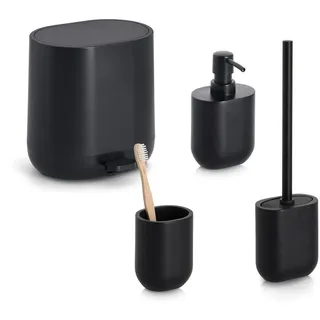 Zeller Present Bad-Accessoire-Set , Schwarz , Kunststoff , 4-teilig , 50x35x35 cm , Seifenspender mit Kunststoffpumpe , Badaccessoires, Seifenspender