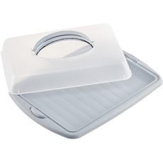 com-four® Kuchencontainer zum Aufbewahren und Transportieren von Backwaren - 43 x 31 x 9 cm Transport-Box - Kuchenbehälter und Lebensmittelbox mit Tragegriffen (01 Stück - Design 2 hellgrau)