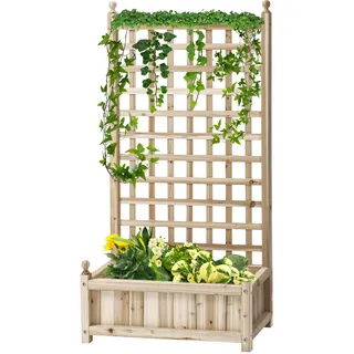 Hochbeet Pflanzkasten mit Rankgitter Blumenkasten Rankkasten Rosenbogen mit  Rankhilfe für Kletterpflanzen Garten Holz Natur 64 x 28 x 120 cm
