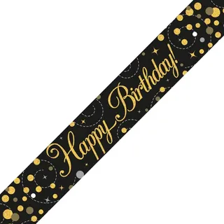 2,7 m langes Banner "Sparkling Fizz Happy Birthday", Schwarz und Gold, holografisch