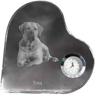 Tosa Inu, Tosa-Hund - Kristalluhr mit einem Hundebild, Herzregal-Uhr, personalisierte Standuhr der Marke Art-Dog - Transparent