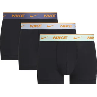 Trunk NIKE UNDERWEAR "TRUNK 3PK", Herren, Gr. L, 3 Stk., schwarz (blk mint fm, li armry bl, snd pple wb), Jersey, Obermaterial: 95% Baumwolle, 3% sonstige Fasern, 2% Elasthan, kontrastfarbene Details, unifarben, körpernah, Unterhosen Trunk, mit farbigem NIKE Logo-Elastikbund