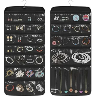 EEEKit Schmuck Organizer Hängend, Schmuckaufbewahrung mit Reißverschlusstaschen, Doppelseitiger Schmuckschrank für Reisen