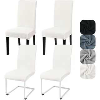 Alishomtll Stuhlhussen 4er Set Universal Stretch Kurzflor Stuhlhussen Schwingstuhl Elastische Abnehmbare Streifen Stuhlbezug Waschbarer Stühle Schutz für Küche Esszimmer Hotel Bankett (Weiß, 4 Stück)