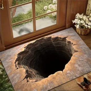 xueneige Loch Teppich Abyss-Illusion Fußmatte, Optische Täuschung Teppich 3D Fussmatten, Hole Carpet Loch Im Boden Für Eingang, Flur & Terrasse