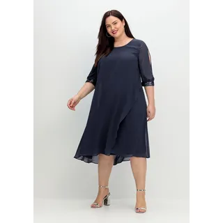 Sheego Abendkleid »Abendkleid aus Georgette, mit geschlitztem Ärmel«, aus Georgette, mit geschlitztem Ärmel, blau