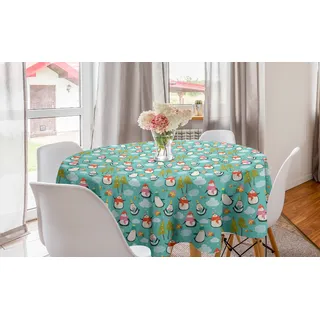 ABAKUHAUS Weihnachten Runde Tischdecke, Glücklich Noel Penguins Geschenke, Kreis Tischdecke Abdeckung für Esszimmer Küche Dekoration, 150 cm, Seafoam Multicolor