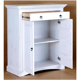 2-türige Kommode im Landhausstil, Kiefernholz, Schrank, Sideboard (weiß)
