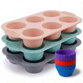Kaishuai Muffin backform 21er-Set,3 Stück Große Muffinform aus Silikon,18 Silicone muffin cups für Cupcakes,Pudding,Kuchen Muffin blech