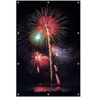 Wallario Outdoor-Poster für Garten oder Balkon, Motiv Feuerwerk bei Nacht, in ca. 100 x 150 cm - Schwarz