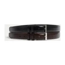 Mens M&S Collection 2 Pack Stitch Detail Belts - Black/Brown, Black/Brown - M 34-36