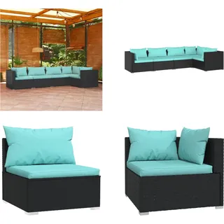 vidaXL 5 tlg. Garten Lounge Set mit Kissen Poly Rattan Schwarz - Garten-Lounge-Set - Garten-Lounge-Sets - Terrassen-Lounge-Set - Gartensofa-Set - Schwarz