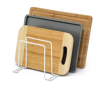 simplywire – Backblech- und Schneidebrett-Gestell – Pfannenaufbewahrung – Küchenschrank-Organizer – Weißer kunststoffbeschichteter Stahl