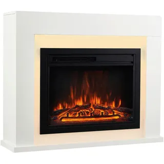 Elektrokamin , Weiß , Metall, Glas, Holzwerkstoff , 95.0x77.0x26.0 cm , Fernbedienung, Flammeneffekt separat schaltbar, Überhitzungsschutz, Thermostat, Dimmer , Elektrogeräte, Heizgeräte, Elektrokamine