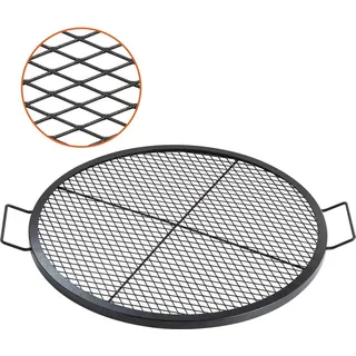 X-Marks Feuerstellen-Grillrost, runder Grillrost, strapazierfähiger Stahl-Lagerfeuer-BBQ-Grillrost mit Griff und Stützdraht, tragbares Camping-Kochgeschirr für Partys und Zusammenkünfte im Freien, 30 Zoll, schwarz - Schwarz