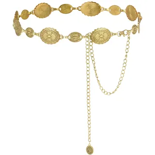 Alaoo Metall Kettengürtel, Verstellbare Taillenkette aus Metall für Damen, Western-Cowgirl-Kleidergürtel, 150CM Goldfarbene Taillenkette, geeignet für Kleider und Jeans(A)