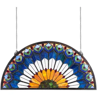 Vevor Buntglasfensterpaneel (913 x 465 mm) hängendes Buntglas mit Kette, großes halbrundes Buntglas zum Aufhängen, traditionelles Vintage-Kunsthandwerk Fensterdekor für Küche & Heimdekor