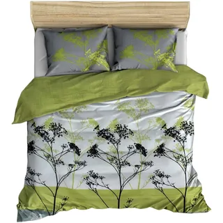 WELL HOME MOBILIARIO & DECORACIÓN Bettbezug-Set + 2 Kissenbezüge, 240 x 220 cm, Grün, Weiß, Grau, Schwarz