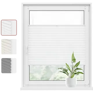 WOLTU Plissee Klemmfix ohne Bohren 65x130cm (BxH) Weiß Faltrollo Plisseerollo mit Klemmträger Lichtdurchlässig, Jalousie Sichtschutz und Sonnenschutz Easyfix Rollo für Fenster & Tür