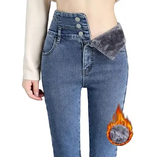 Onsoyours Thermo Jeans Damen Fleece Gefütterte Thermojeans Skinny Jeans High Waist Leggings Denim Hose Winter Warm Dicke Strumpfhose Pants Streetwear