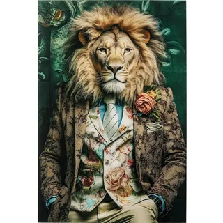 Kare Design Glasbild Mister Lion, 150x100 cm, Mehrfarbig, Modern, Zimmerdekoration, Wandbild, Kunstdruck, Tiermotiv, ESG Sicherheitsglas, Wohnzimmer, Flur, Home Office, Schlafzimmer