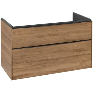 Villeroy & Boch Subway 3.0 Waschbeckenunterschrank, LED-Beleuchtung, 2 Auszüge, 973x576x478mm, C570L1RH, Farbe: Front/Korpus: Kansas Oak, Griff: Volcano Black