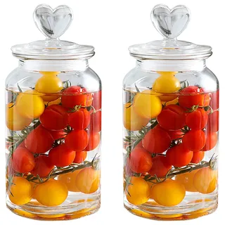 HomeyHoney Vorratsgläser mit Deckel Luftdicht 2er Set,Bonbonglas Mit Herzform Vorratsdosen Glas,1300ml Dekorative Vorratsglas Aufbewahrungsgläser für Candy Bar,Küche,Kekse, Keine Textur