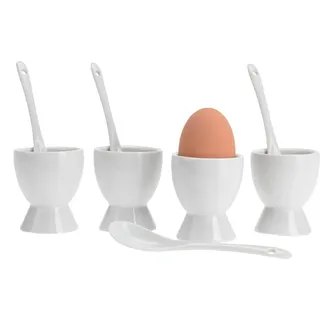 8-tlg. Set Eierhalter für 4 Eier & 4 Löffel Eierbecher Porzellan weiß Set