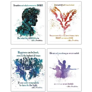 TRENDYPRINT Harry Potter – Dumbledore Zitate – Set mit vier 20,3 x 25,4 cm Wandkunst – ideal zum Verschenken oder Sammeln