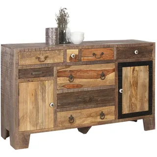 Landscape Sideboard , Multicolor , Metall, Keramik , Akazie, Mangoholz, Recyclingholz , massiv , 2 Fächer , 8 Schubladen , 148x90x40 cm , Beimöbel erhältlich , Kleinmöbel, Kommoden, Sideboards