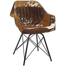 DRW Stuhl aus Metall und Leder Zeichnung Kuh in Braun und Schwarz 61 x 53 x 81,5 cm, 61x53x81,5cm