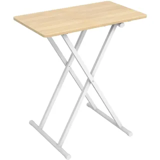 HOOBRO Beistelltisch Klappbar, Kleiner tabletttisch, verstellbare Höhe Klapptische, 60 x 40 x 60 cm, TV Tray, Tablett Tisch, Snack Tisch, Weiß und Holzfarbe EWN16BZ01