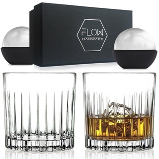 FLOW Barware Deco Crystal Whiskygläser 2er Set, Hochwertige Kristallglaswaren Perfekt für Scotch, Bourbon Gin & Tonic, Cocktails und mehr