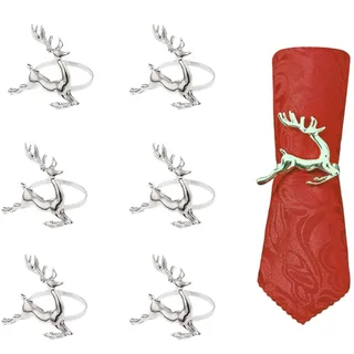 Mtsooning 6 Stück Silber Hirsch Serviettenring, Weihnachten Rentier Serviettenringe, Elch Serviettenhalter für Weihnachten Hochzeit Feiertagsparty Tischdekoration