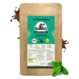 koawach – Kakaopulver Pfefferminz Getränkepulver 500 g – minzig-frische Bio-Trinkschokolade mit Koffein aus Guarana – vegan & Fairtrade – schokoladiger Energie-Kakao für heiße & kalte Drinks